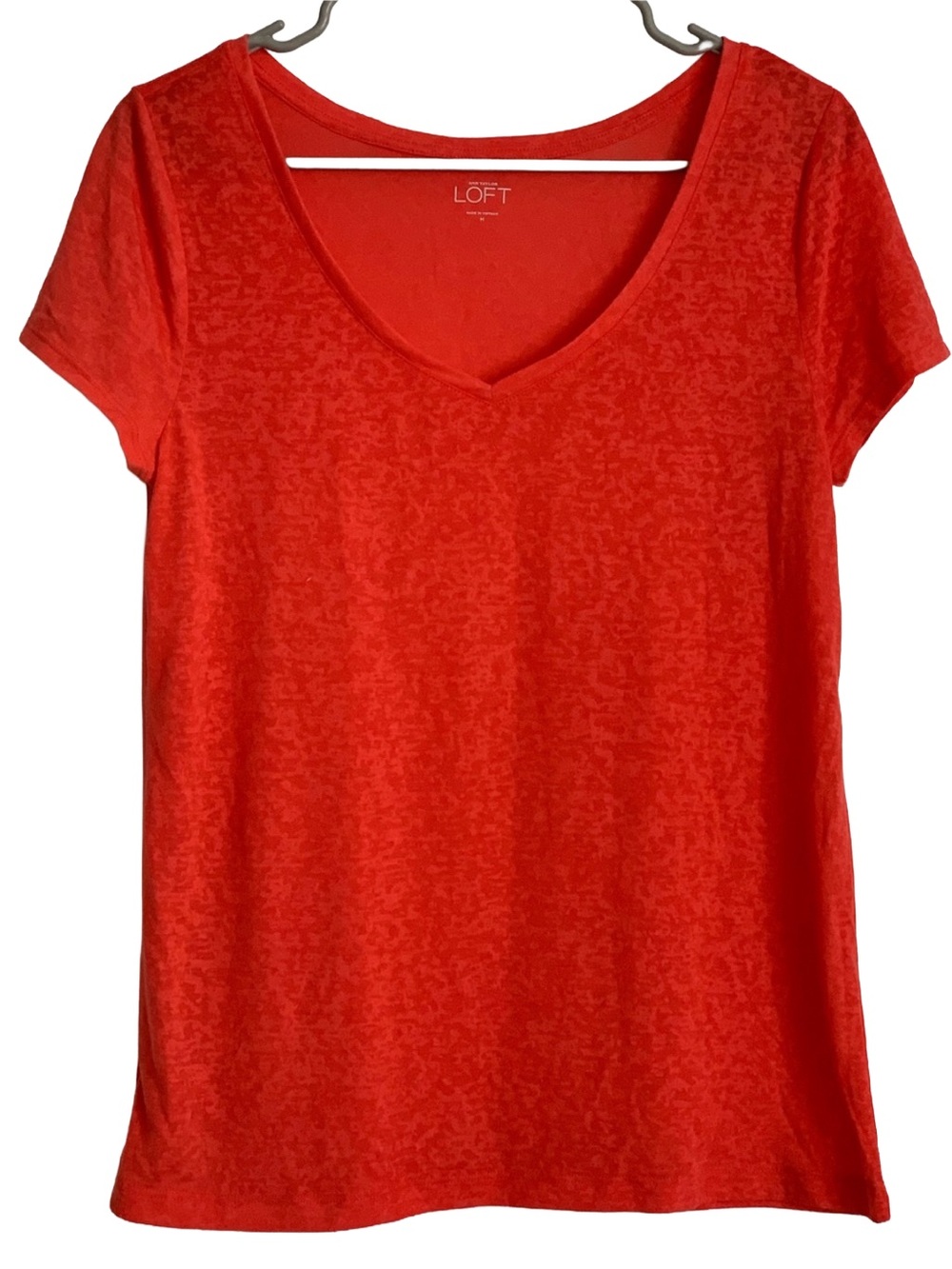 LOFT Women’s Orange Red V-neck Cap Sleeve Burnout Tee Shirt